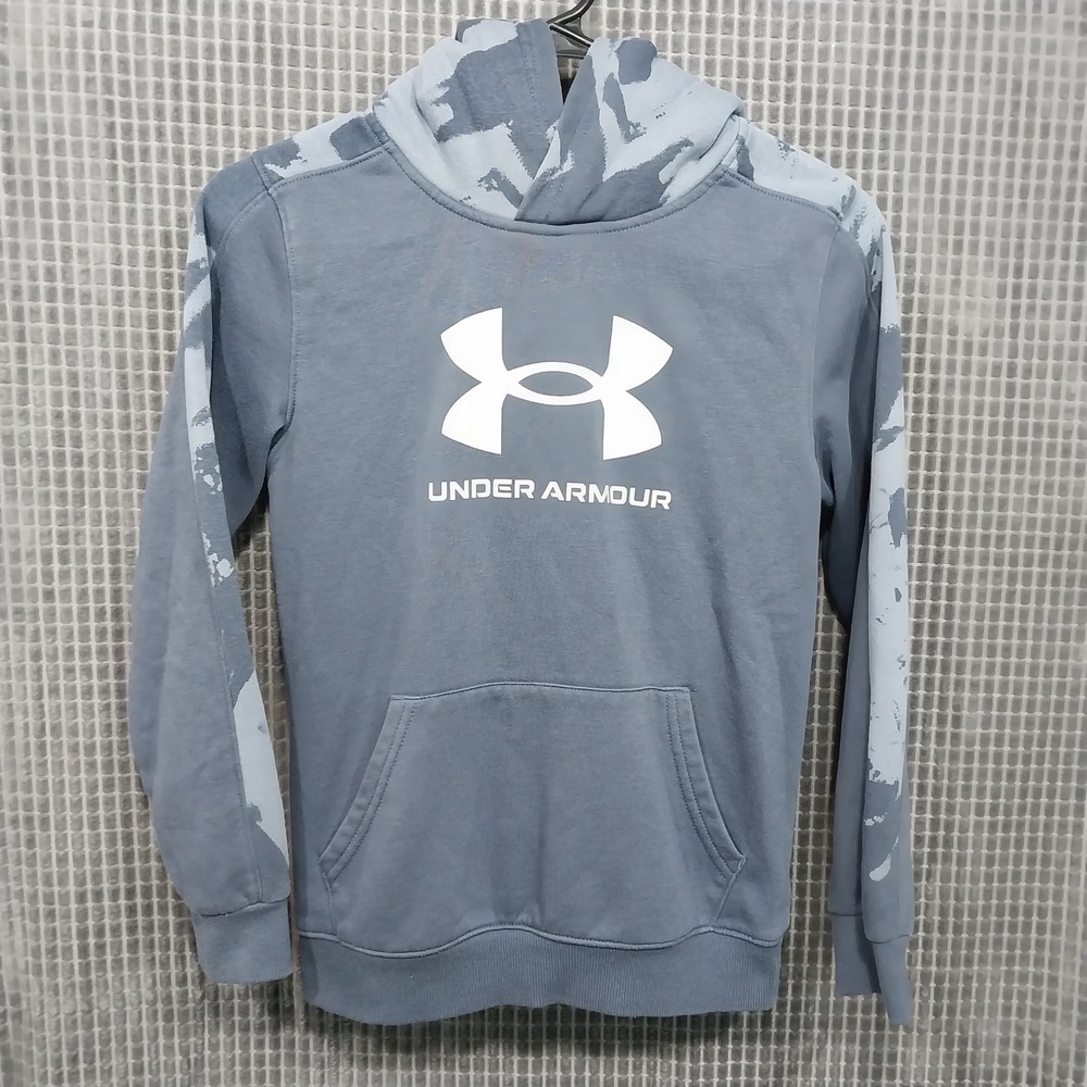 Under Armour Rival Fleece Hoodie Kids Sherpa Lined Camo Logo Medium Blue